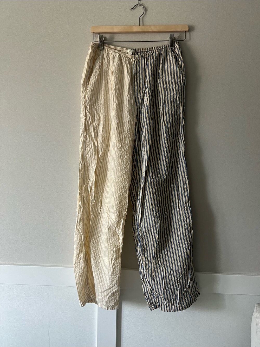 Aerie Split Stripe Wide Leg Lounge Pants Medium Blue Cream Modal